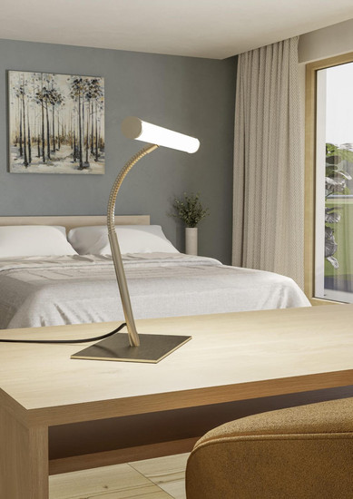 Eglo LED Tischleuchte Riccione dimmbar 5W CCT warm-/neutral-/tageslichtweiss 2700/4000/6500K Nickel-matt Stahl Aluminium 39,5x30cm 901982