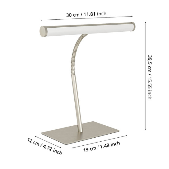 Eglo LED Tischleuchte Riccione dimmbar 5W CCT warm-/neutral-/tageslichtweiss 2700/4000/6500K Nickel-matt Stahl Aluminium 39,5x30cm 901982