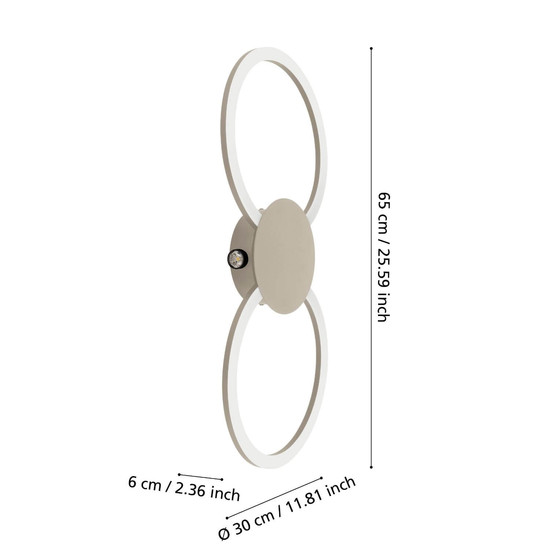 Eglo LED Wand-/Deckenleuchte Venticello 1 20,91W warmweiss 3000K Sandfarben Aluminium 66x30cm 902127