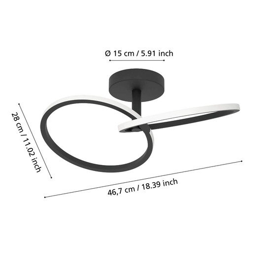 Eglo LED Deckenleuchte Congiunti 12W CCT warm-/neutral-/tageslichtweiss 2700/4000/6500K Schwarz Stahl 46,5x28cm 902144