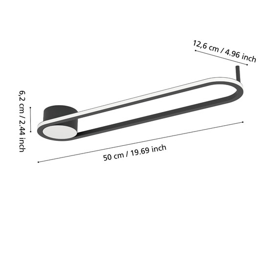 Eglo LED Deckenleuchte Collecorvino 24W CCT warm-/neutral-/tageslichtweiss 2700/4000/6500K Schwarz Aluminium Stahl 50x12,5cm 902151