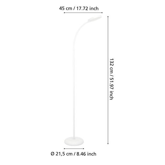Eglo LED Stehleuchte Lauro dimmbar 5,5W CCT warm-/neutral-/tageslichtweiss 2700/4000/6500K Weiss 132cm 902179