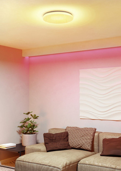 Eglo LED Deckenleuchte Frania-Z Smart dimmbar 20W RGB CCT warm-/tageslichtweiss 2700-6500K Zigbee Weiss Stahl Kristalleffekt Ø43cm 902197