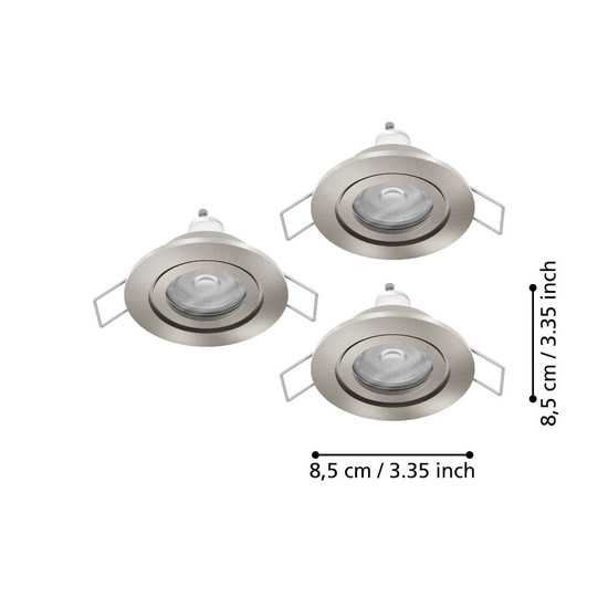 Eglo LED Einbauspot Barranco 3-flammig GU10 3x 4,5W warmweiss 3000K IP44 Nickel-matt Ø8cm 902239