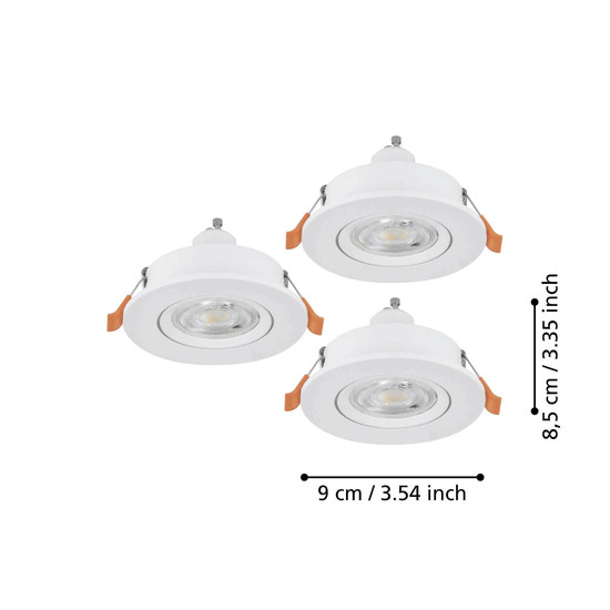 Eglo LED Einbauspot Barranco 3-flammig GU10 3x 4,5W warmweiss 3000K Weiss Ø9cm 902242