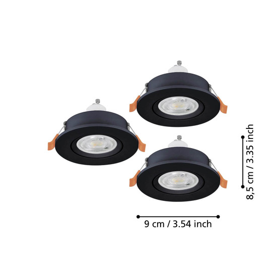 Eglo LED Einbauspot Barranco 3-flammig GU10 3x 4,5W warmweiss 3000K Schwarz Ø9cm 902244