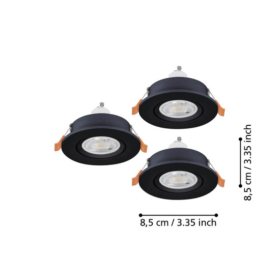 Eglo LED Einbauspot Barranco 3-flammig GU10 3x 4,5W neutralweiss 4000K IP44 Schwarz Ø8cm 902251