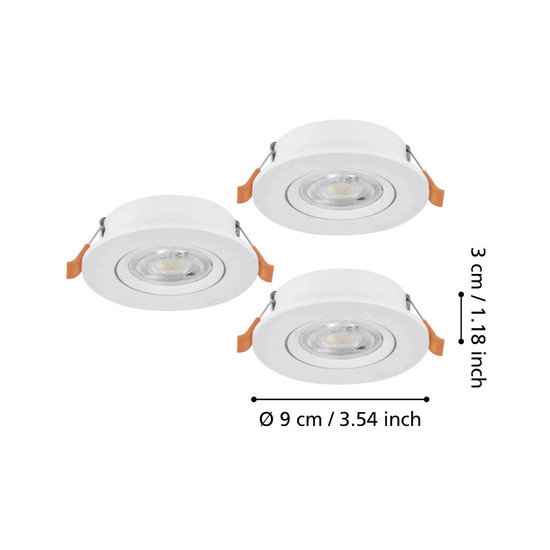Eglo LED Einbauspot Barranco 3-flammig 3x 4,8W CCT warm-/neutral-/tageslichtweiss 2700/4000/6500K Weiss Ø9cm 902262