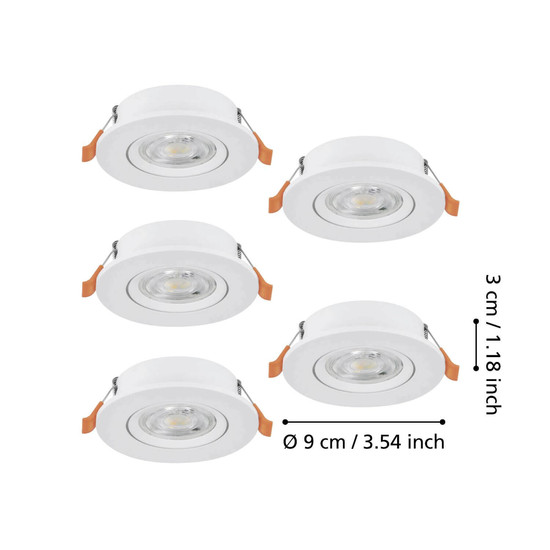 Eglo LED Einbauspot Barranco 5-flammig 5x 4,8W CCT warm-/neutral-/tageslichtweiss 2700/4000/6500K Weiss Ø9cm 902263