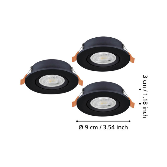 Eglo LED Einbauspot Barranco 3-flammig 3x 4,8W CCT warm-/neutral-/tageslichtweiss 2700/4000/6500K Schwarz Ø9cm 902265