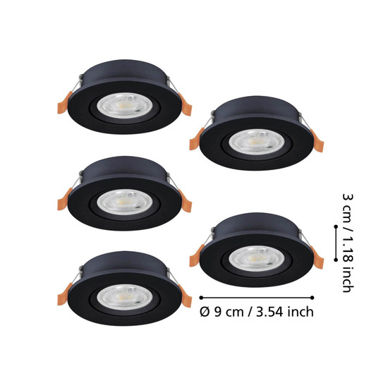 Eglo LED Einbauspot Barranco 5-flammig 5x 4,8W CCT warm-/neutral-/tageslichtweiss 2700/4000/6500K Schwarz Ø9cm 902266
