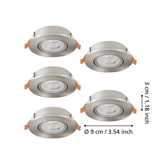 Eglo LED Einbauspot Barranco 5-flammig 5x 4,8W CCT warm-/neutral-/tageslichtweiss 2700/4000/6500K Nickel-matt Ø9cm 902269