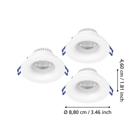 Eglo LED Einbauspot Salabate 3-flammig 3x 5W CCT warm-/neutral-/tageslichtweiss 2700/4000/6500K IP65 Weiss Aluminium Ø9cm 902272