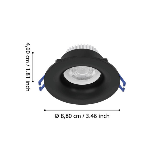Eglo LED Einbauspot Salabate 5W CCT warm-/neutral-/tageslichtweiss 2700/4000/6500K IP65 Schwarz Aluminium Ø9cm 902273
