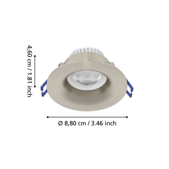 Eglo LED Einbauspot Salabate 5W CCT warm-/neutral-/tageslichtweiss 2700/4000/6500K IP65 Nickel-matt Aluminium Ø9cm 902275