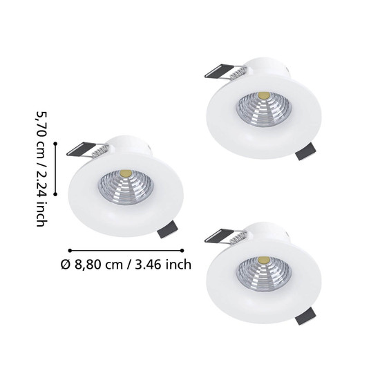 Eglo LED Einbauspot Saliceto 3-flammig dimmbar 3x 4,8W warmweiss 2700K Weiss Aluminium Ø9cm 902277