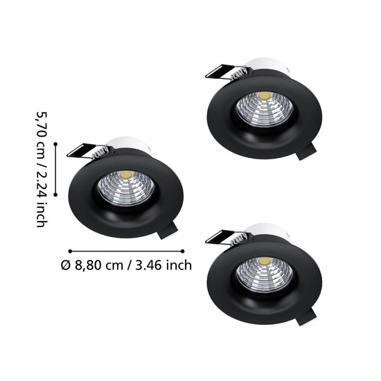 Eglo LED Einbauspot Saliceto 3-flammig dimmbar 3x 4,8W warmweiss 2700K Schwarz Aluminium Ø9cm 902278