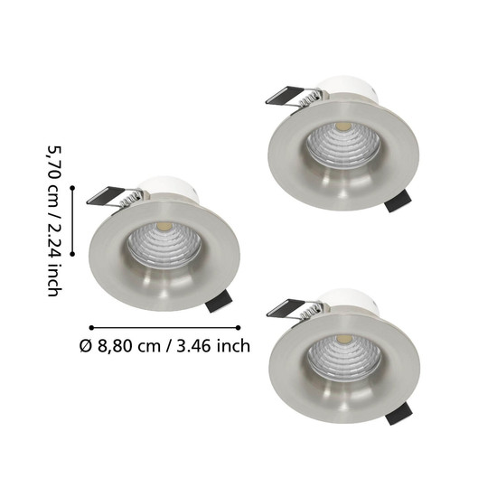 Eglo LED Einbauspot Saliceto 3-flammig dimmbar 3x 4,8W warmweiss 2700K Nickel-matt Aluminium Ø9cm 902279