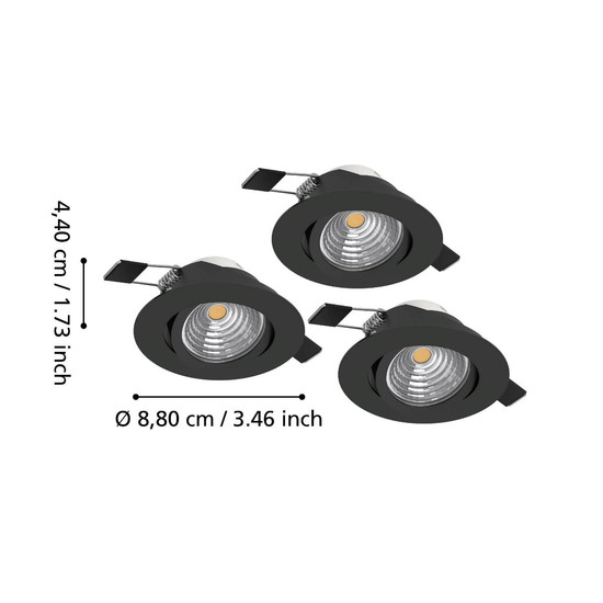 Eglo LED Einbauspot Saliceto 3-flammig dimmbar 3x 6,4W neutralweiss 4000K Schwarz Aluminium Ø9cm 902281