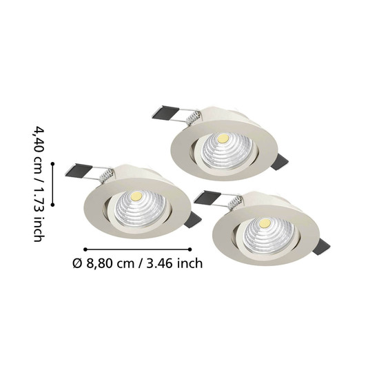Eglo LED Einbauspot Saliceto 3-flammig dimmbar 3x 6,4W neutralweiss 4000K Nickel-matt Aluminium Ø9cm 902282