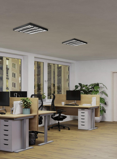 Eglo LED Rasterleuchte Martelliano 32,8W CCT warm-/neutral-/tageslichtweiss 2700/4000/6500K Schwarz Transparent Stahl 59,5x59,5cm 902351