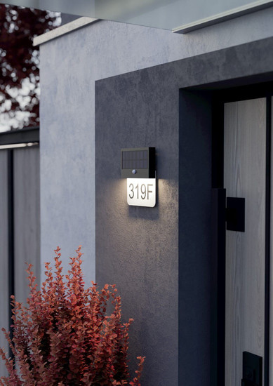 Eglo LED Solar-Wandleuchte Conettimara 5,5W warmweiss 3000K Bewegungsmelder IP44 Schwarz-struktur Milchweiss mit Sensor 23x20cm 902412