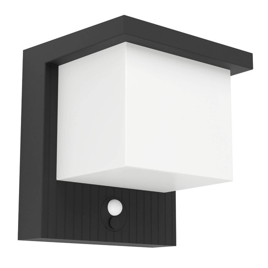 Eglo LED Solar-Wandleuchte Frigento 7W warmweiss 3000K Bewegungsmelder IP44 Schwarz-struktur Milchweiss Aluminium mit Sensor 15x14cm 902433