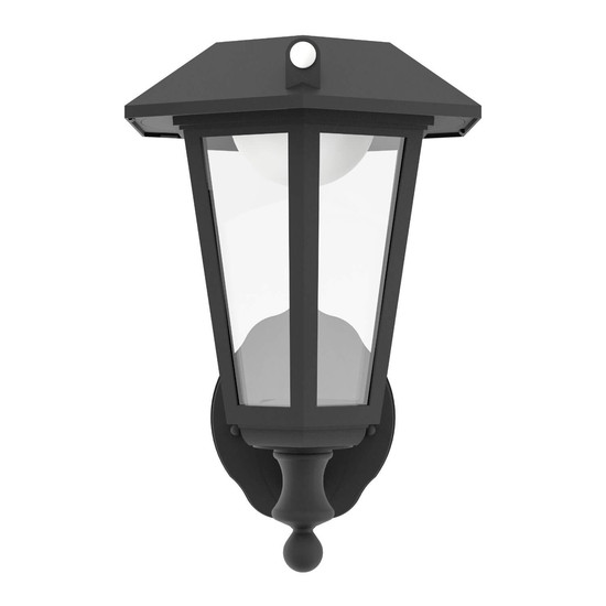 Eglo LED Solar-Wandleuchte Prietta 6,5W warmweiss 2700K Bewegungsmelder IP44 Schwarz-struktur Glas mit Sensor 27x19cm 902437