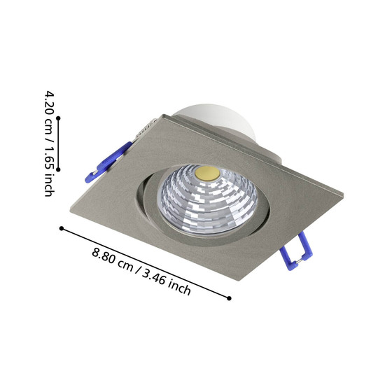 Eglo LED Einbauspot Saliceto dimmbar 4,8W warmweiss 2700K Nickel-matt Aluminium 9x9cm 98304