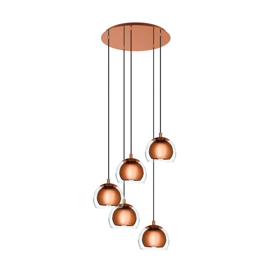 Eglo Pendelleuchte Rocamar 1 5-flammig E27 Kupfer Klar Stahl Glas Ø58,5cm 98595