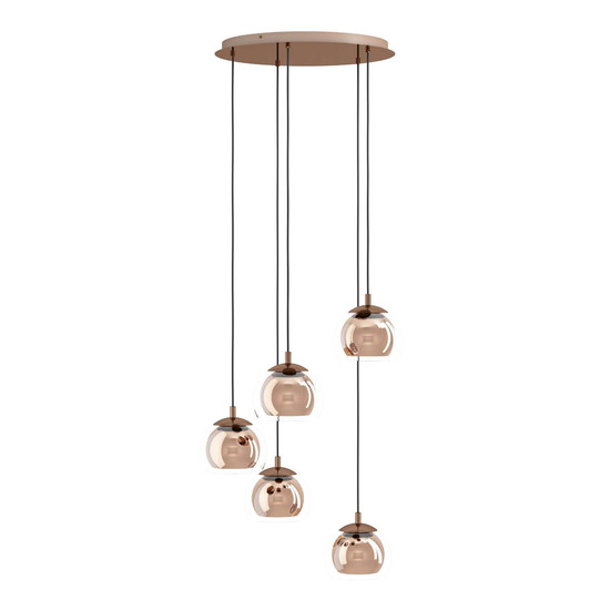 Eglo Pendelleuchte Rocamar 1 5-flammig E27 Kupfer Klar Stahl Glas Ø58,5cm 98595