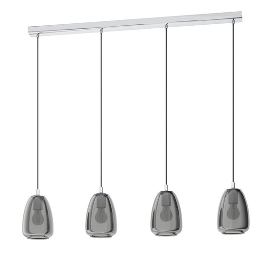 Eglo Pendelleuchte Alobrase 4-flammig E27 Chrom Schwarz-transparent Stahl Glas bedampft 108x15cm 98616
