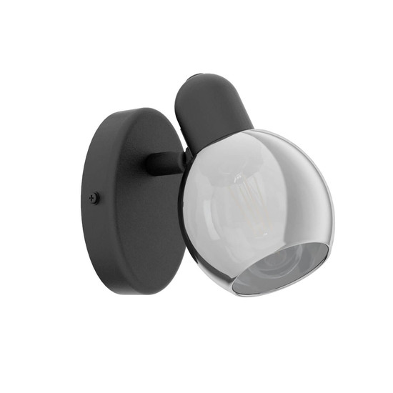 Eglo Wandleuchte Pollica E14 Schwarz Schwarz-transparent Stahl Glas bedampft Ø6,5cm 98624