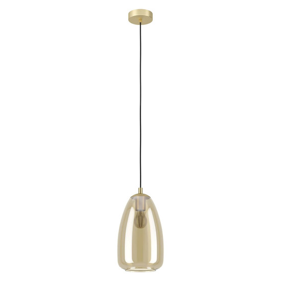 Eglo Pendelleuchte Alobrase E27 Messing-gebürstet Amber Stahl Glas bedampft Ø20cm 98648