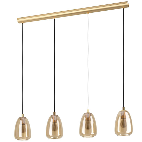 Eglo Pendelleuchte Alobrase 4-flammig E27 Messing-gebürstet Amber Stahl Glas bedampft 108x15cm 98649