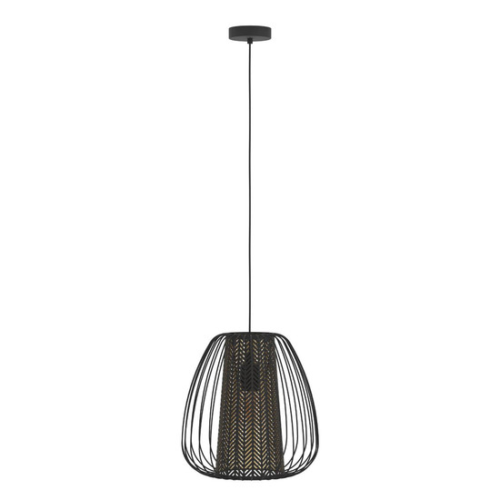 Eglo Pendelleuchte Curasao E27 Schwarz Gold Stahl Textil Ø33,5cm 99661