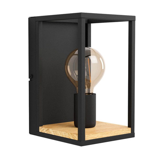 Eglo Wandleuchte Libertad E27 Schwarz Braun Stahl Holz 24x14cm 99796