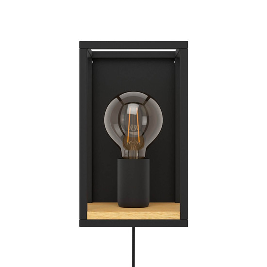 Eglo Wandleuchte Libertad E27 Schwarz Braun Stahl Holz 24x14cm 99796