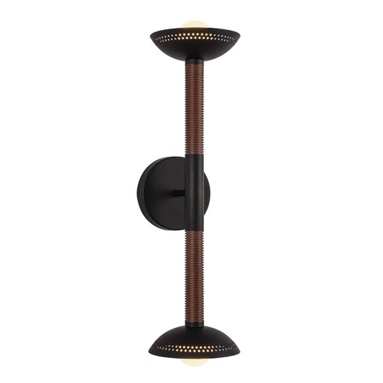 Elstead Arden LED Wandleuchte 2-flammig dimmbar warmweiss 11W Mattschwarz-Walnuss Alu Stahl Opalglas 57cm
