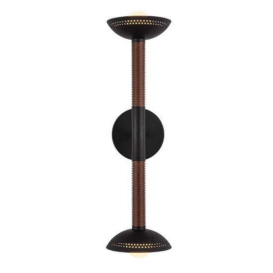Elstead Arden LED Wandleuchte 2-flammig dimmbar warmweiss 11W Mattschwarz-Walnuss Alu Stahl Opalglas 57cm