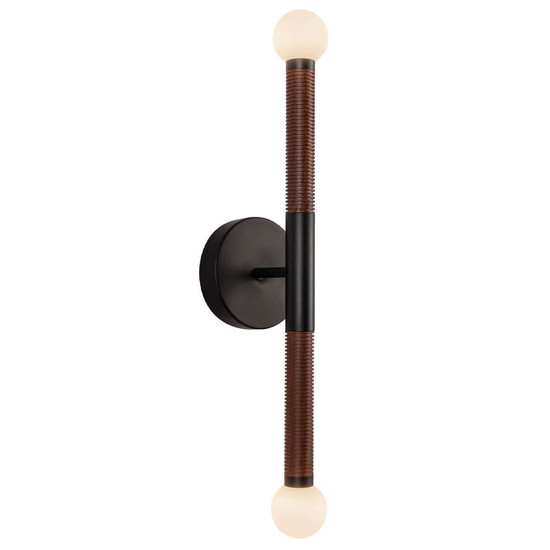 Elstead Arden LED Wandleuchte 2-flammig dimmbar warmweiss 11W Mattschwarz-Walnuss Alu Stahl Opalglas 57cm
