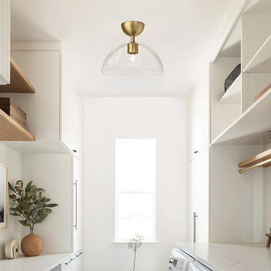 Elstead Jude Deckenleuchte E27 Gebürstete Goldoptik Glas klar