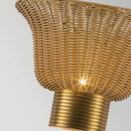 Elstead Kai Wandleuchte 2-flammig E14 Gold gebürstet Alu Rattan 25cm