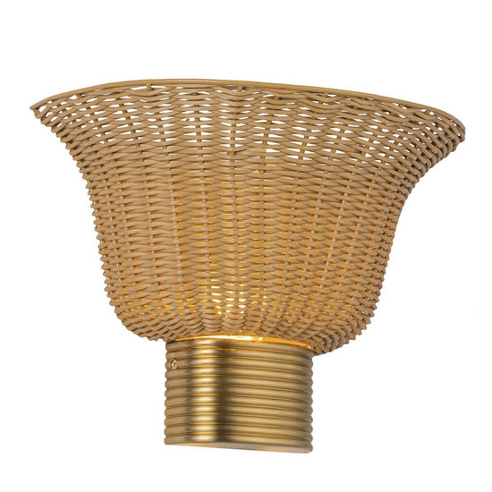 Elstead Kai Wandleuchte 2-flammig E14 Gold gebürstet Alu Rattan 25cm