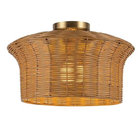 Elstead Kai Deckenleuchte E27 Gold gebürstet Stahl Rattan Ø41cm