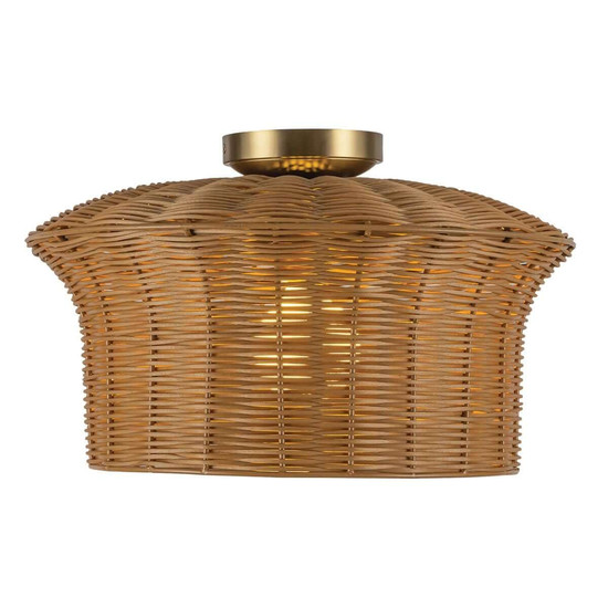 Elstead Kai Deckenleuchte E27 Gold gebürstet Stahl Rattan Ø41cm