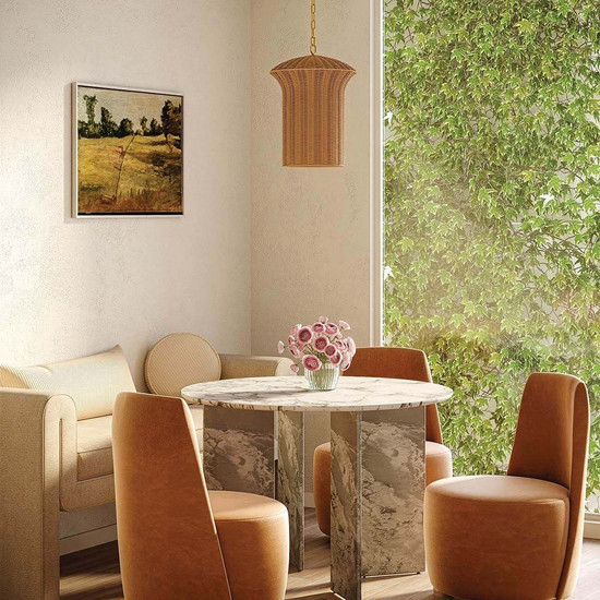 Elstead Kai Pendelleuchte E27 Gold gebürstet Stahl Rattan Ø29cm