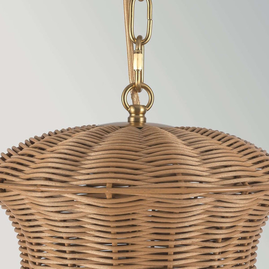 Elstead Kai Pendelleuchte E27 Gold gebürstet Stahl Rattan Ø29cm