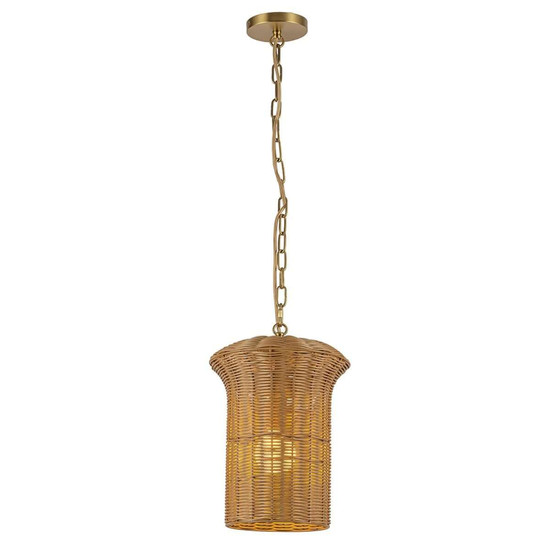 Elstead Kai Pendelleuchte E27 Gold gebürstet Stahl Rattan Ø29cm