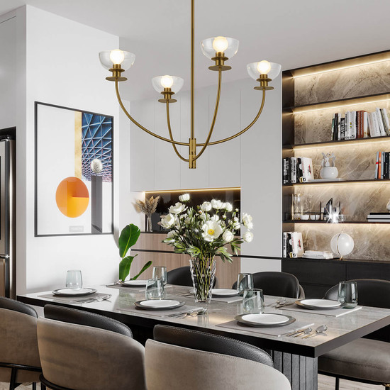 Elstead Sylvia Kronleuchter E14 4-fach Gebürstete Goldoptik Glas klar